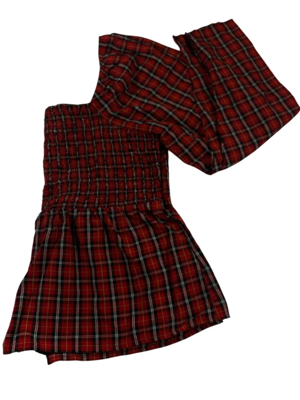 Old Navy Red Plaid Smocked Puff Sleeve Peplum Top Size L